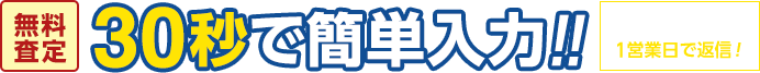 無料査定。30秒で簡単入力。車の価格を調べ、1営業日で返信。